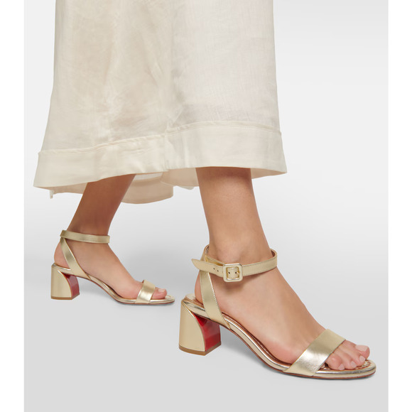 Christian Louboutin Miss Sabina 55 Platine Ankle Strap Block Heel Sandal 36.5 - Picture 3 of 15